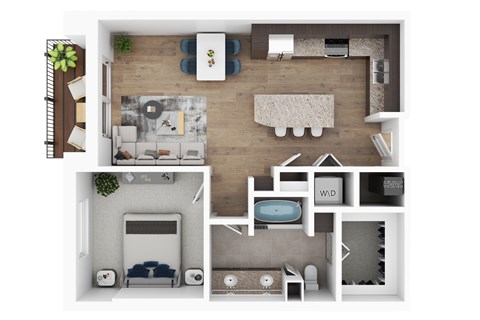 Floor plan for 1 bed, 1 bath, 798 sqft